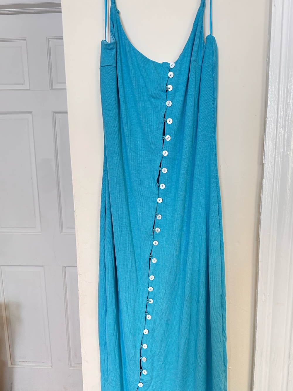 Nichole Lynel Designer Contemporary Turquoise Maxi Dress Button Front